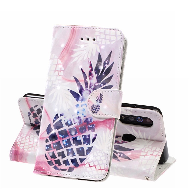 Light Spot Decor Patterned Leather Wallet Case for Samsung Galaxy A60 - Pineapple-1