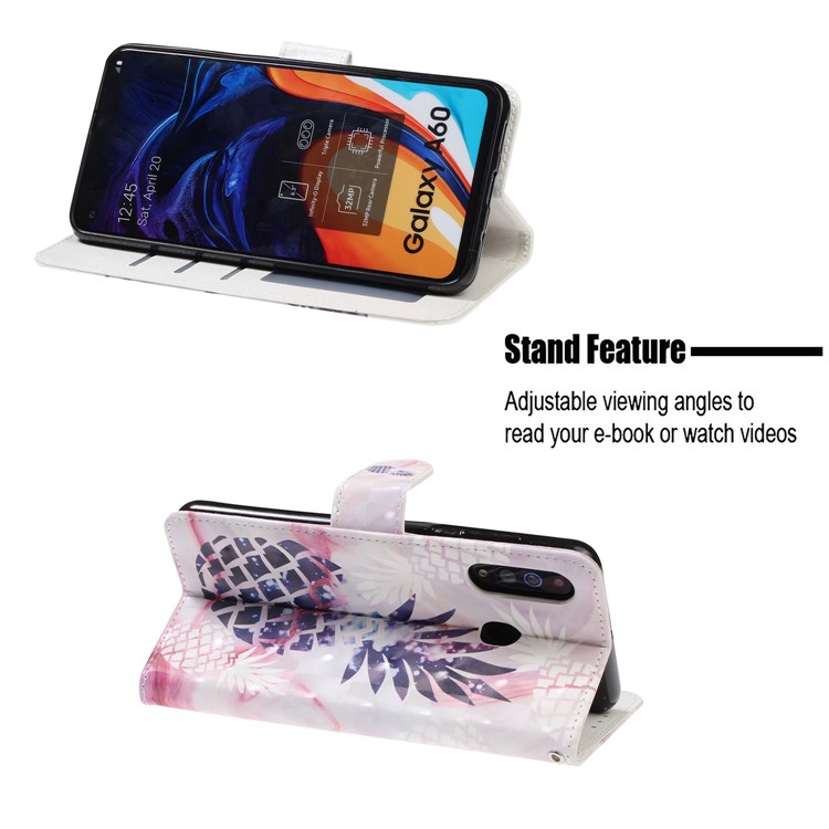 Light Spot Decor Patterned Leather Wallet Case for Samsung Galaxy A60 - Pineapple-7
