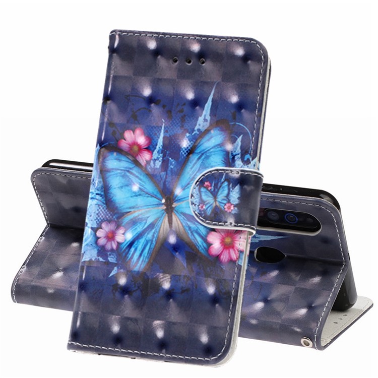 Funda Billetera De Piel Con Estampado De Decoración Para Samsung Galaxy A60 - Mariposa Azul-1