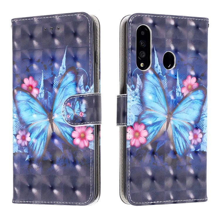 Funda Billetera De Piel Con Estampado De Decoración Para Samsung Galaxy A60 - Mariposa Azul-2
