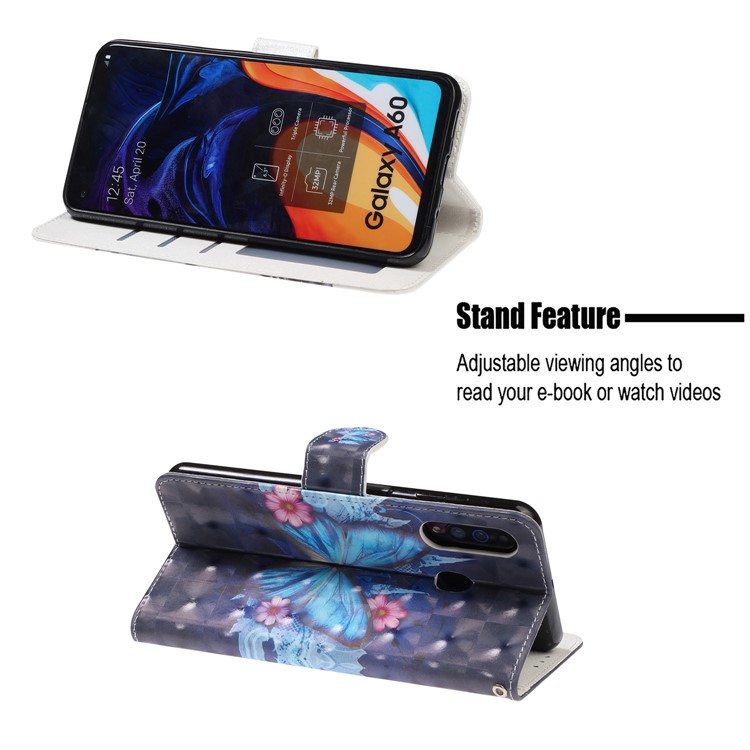 Funda Billetera De Piel Con Estampado De Decoración Para Samsung Galaxy A60 - Mariposa Azul-7