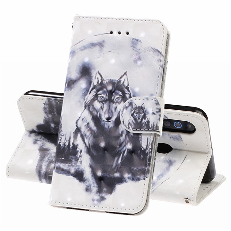 Light Spot Decor Patterned Leather Wallet Case for Samsung Galaxy A60 - Wolf-1