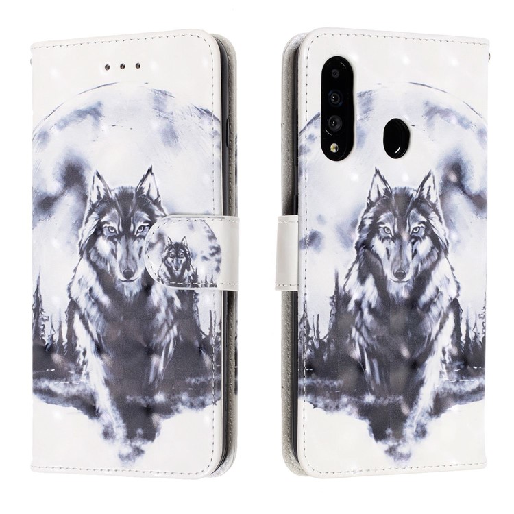 Light Spot Decor Patterned Leather Wallet Case for Samsung Galaxy A60 - Wolf-2