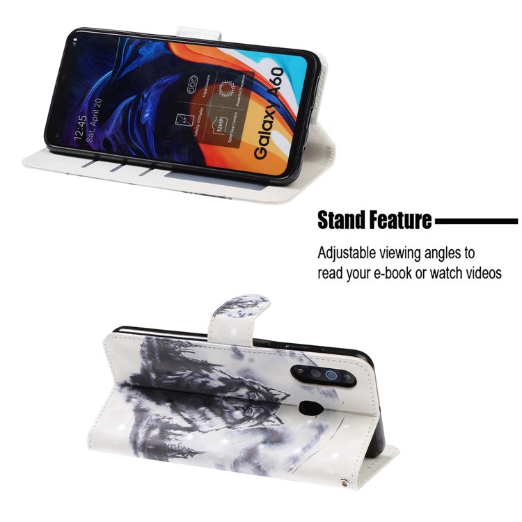 Light Spot Decor Patterned Leather Wallet Case for Samsung Galaxy A60 - Wolf-7
