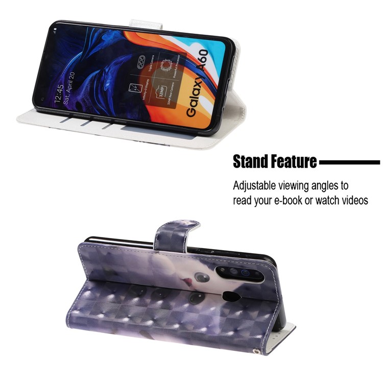 Light Spot Decor Patterned Leather Wallet Case for Samsung Galaxy A60 - Cat-7