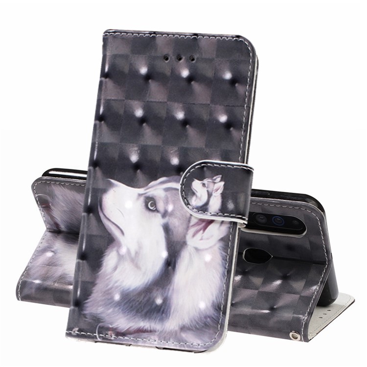 Light Spot Decor Patterned Leather Wallet Case for Samsung Galaxy A60 - White Wolf-6