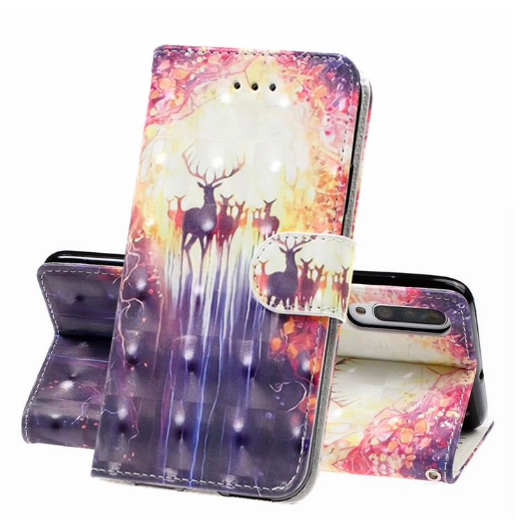 Light Spot Decor Patterned Leather Wallet Case for Samsung Galaxy A70 - Elk-1