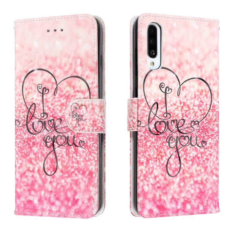 Light Spot Decor Patterned Leather Wallet Case for Samsung Galaxy A70 - I Love You-2