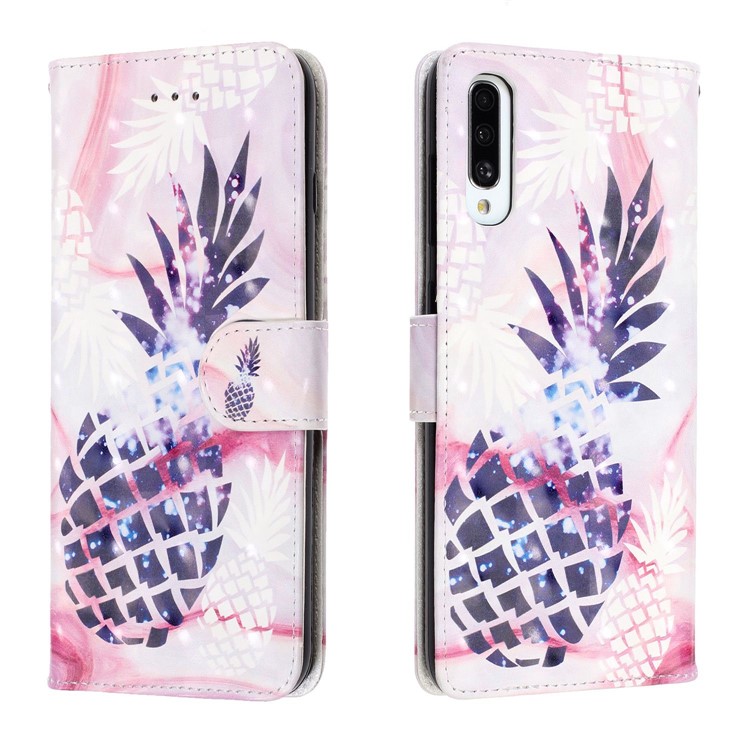 Light Spot Decor Patterned Leather Wallet Case for Samsung Galaxy A70 - Pineapple-2
