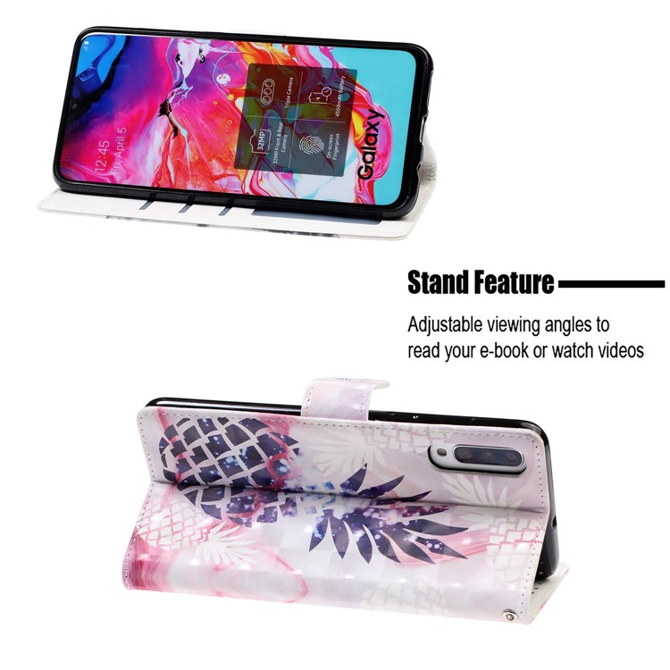 Light Spot Decor Patterned Leather Wallet Case for Samsung Galaxy A70 - Pineapple-7