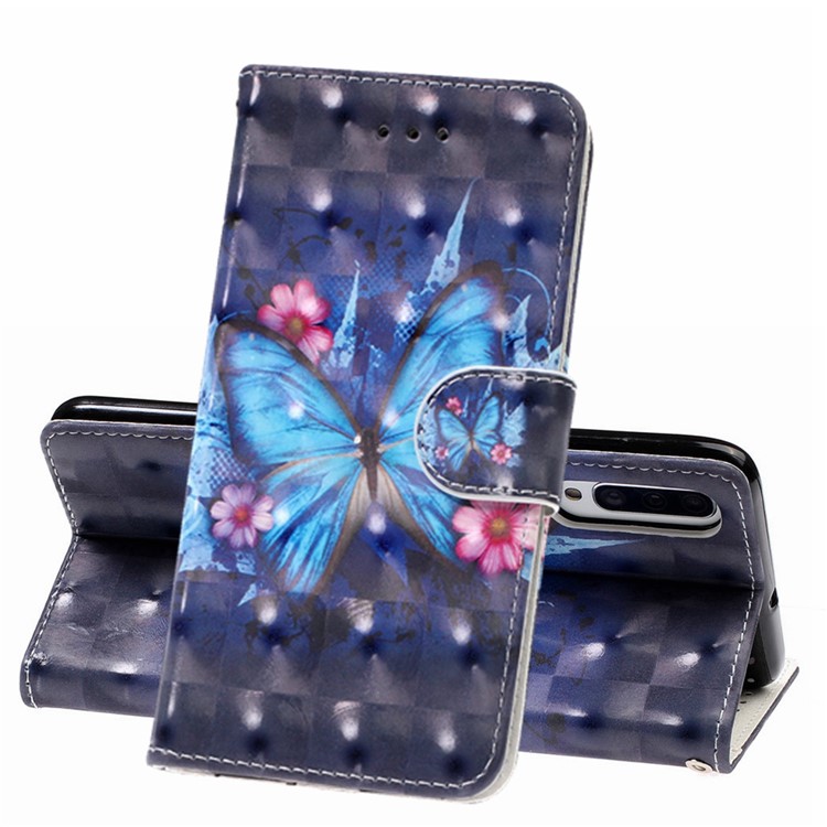 Light Spot Decor Patterned Leather Wallet Case for Samsung Galaxy A70 - Blue Butterfly-1