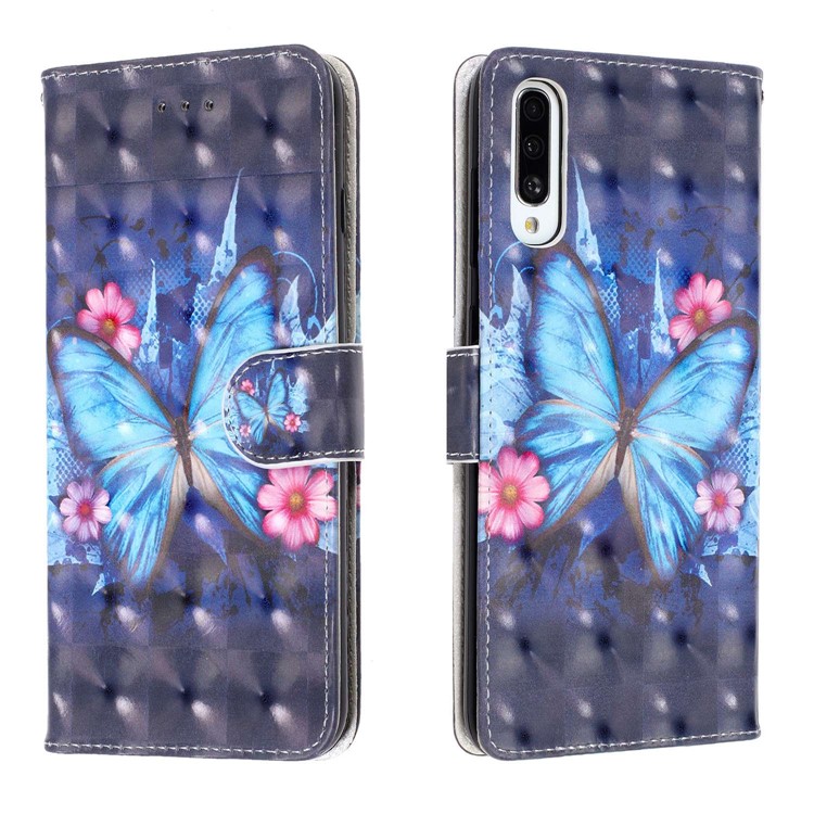 Light Spot Decor Patterned Leather Wallet Case for Samsung Galaxy A70 - Blue Butterfly-2