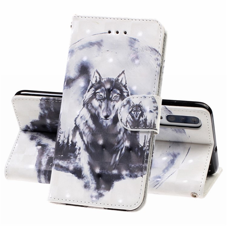 Light Spot Decor Patterned Leather Wallet Case for Samsung Galaxy A70 - Wolf-1