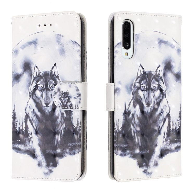 Light Spot Decor Patterned Leather Wallet Case for Samsung Galaxy A70 - Wolf-2