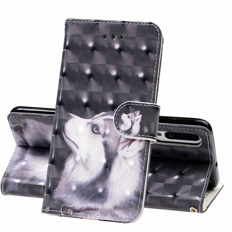Light Spot Decor Patterned Leather Wallet Case for Samsung Galaxy A70 - White Wolf-1