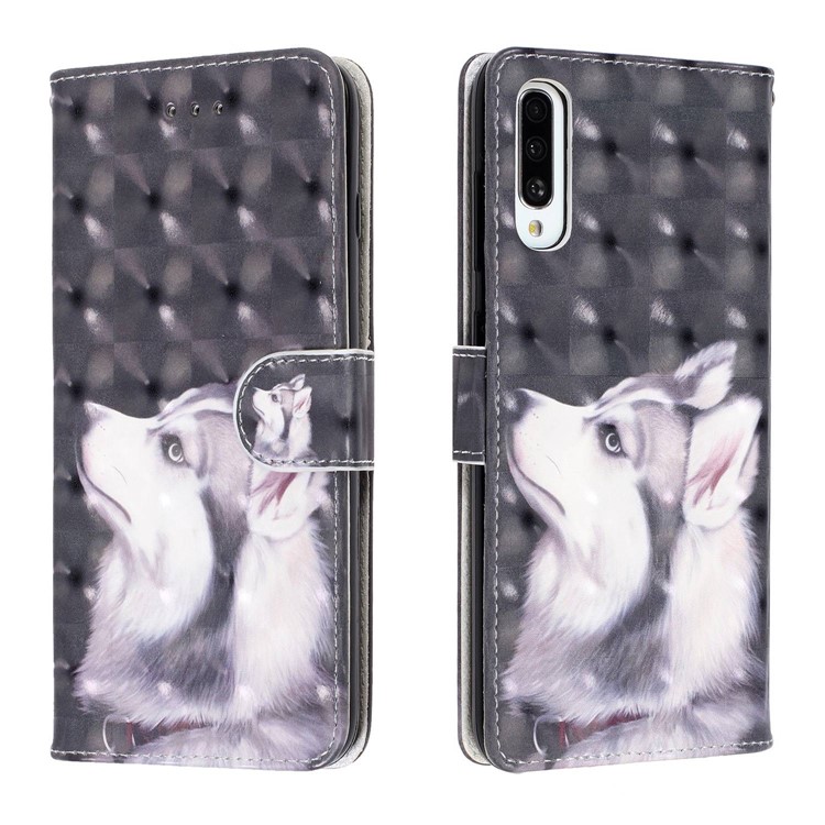 Light Spot Decor Patterned Leather Wallet Case for Samsung Galaxy A70 - White Wolf-2