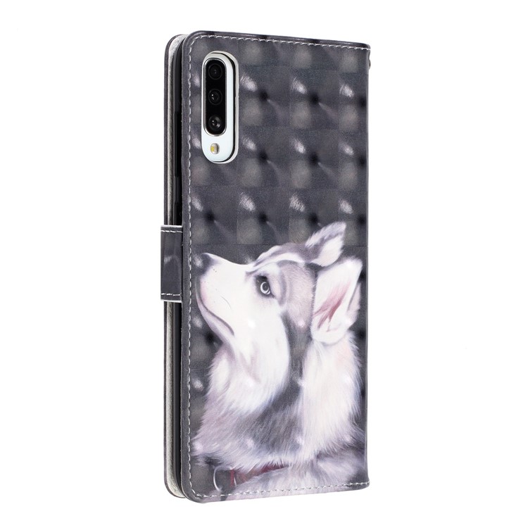 Light Spot Decor Patterned Leather Wallet Case for Samsung Galaxy A70 - White Wolf-4