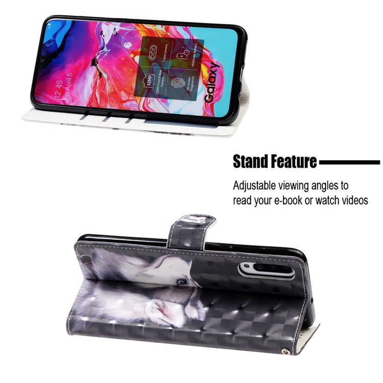 Light Spot Decor Patterned Leather Wallet Case for Samsung Galaxy A70 - White Wolf-7