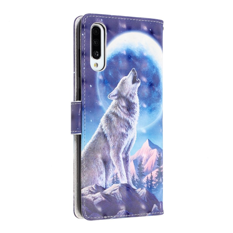 Light Spot Decor Patterned Leather Wallet Case for Samsung Galaxy A70 - Wolf and Moonlight-4