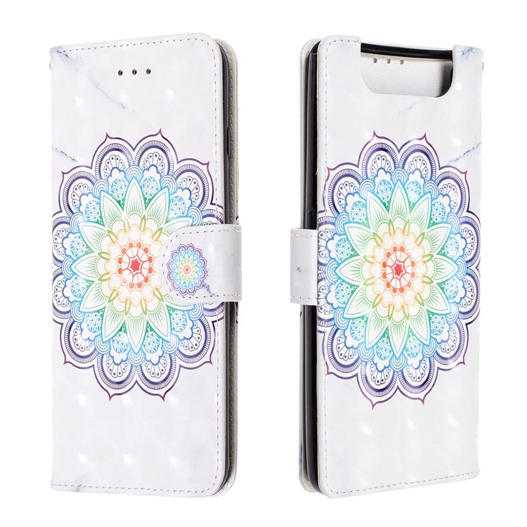 Caso De Suporte De Carteira De Couro De Impressão De Padrão De Luz Ponto De Decoração Para Samsung Galaxy A80 / A90 - Flor-2