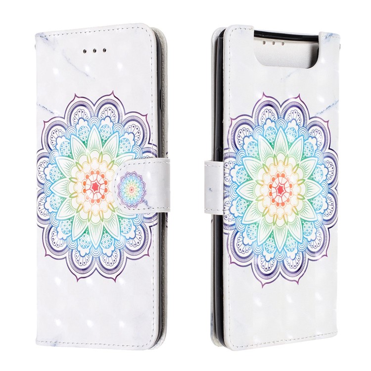 Light Spot Decor Pattern Printing Leather Wallet Stand Case for Samsung Galaxy A80 / A90 - Flower-2