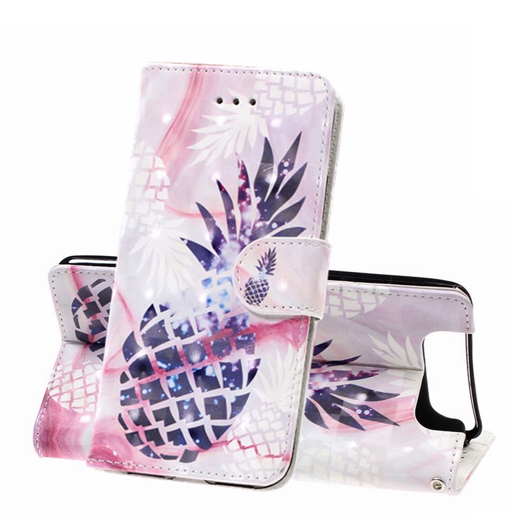 Support De Portefeuille En Cuir D'impression De Motif De Tache Lumineuse De Modèle De Support Pour Samsung Galaxy A80 / A90 - Ananas-1