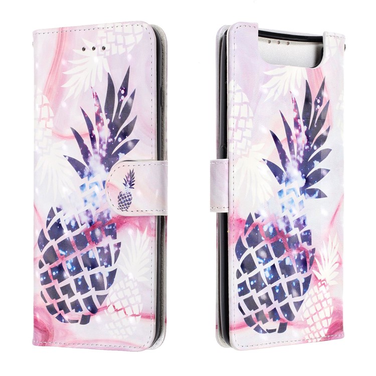 Support De Portefeuille En Cuir D'impression De Motif De Tache Lumineuse De Modèle De Support Pour Samsung Galaxy A80 / A90 - Ananas-2