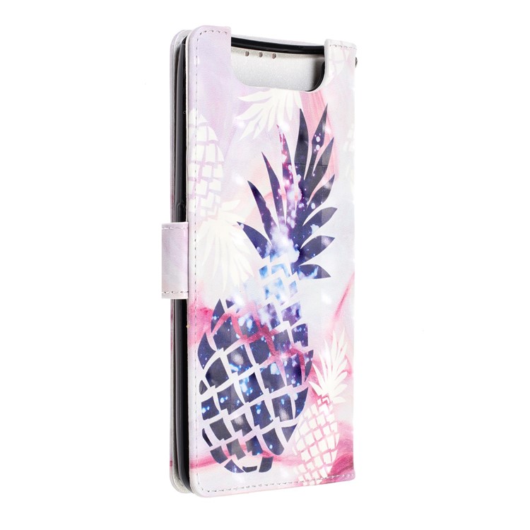 Support De Portefeuille En Cuir D'impression De Motif De Tache Lumineuse De Modèle De Support Pour Samsung Galaxy A80 / A90 - Ananas-4