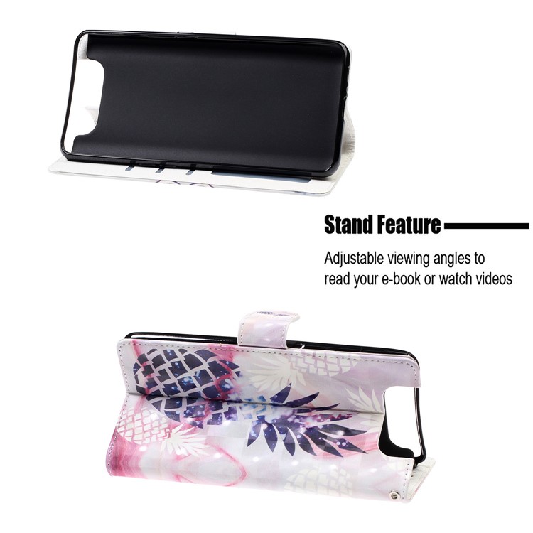 Support De Portefeuille En Cuir D'impression De Motif De Tache Lumineuse De Modèle De Support Pour Samsung Galaxy A80 / A90 - Ananas-7