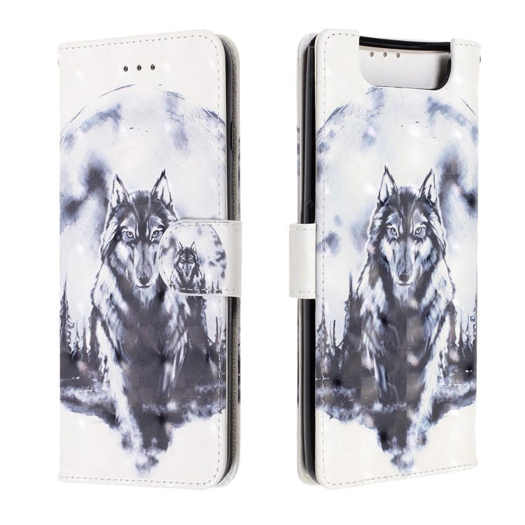 Funda De Piel Con Estampado De Puntos De Decoración De Puntos Claros Soporte Para Samsung Galaxy A80 / A90 - Lobo-2