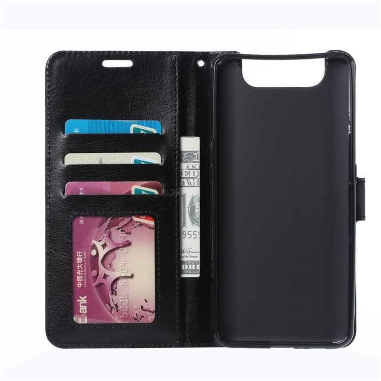 Wallet Stand Crazy Horse Texture Leather Phone Case for Samsung Galaxy A80/A90 - Black-4