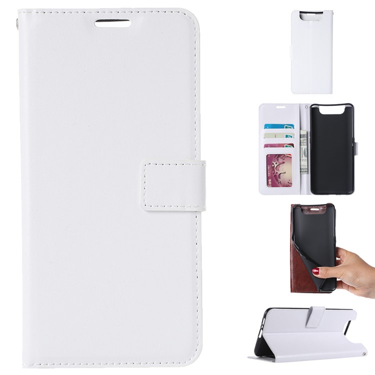 Wallet Stand Crazy Horse Texture Leather Phone Case for Samsung Galaxy A80/A90 - White-1