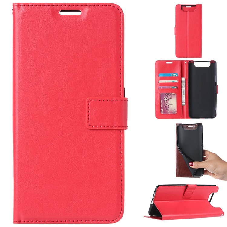 Wallet Stand Crazy Horse Texture Leather Phone Case for Samsung Galaxy A80/A90 - Red-1