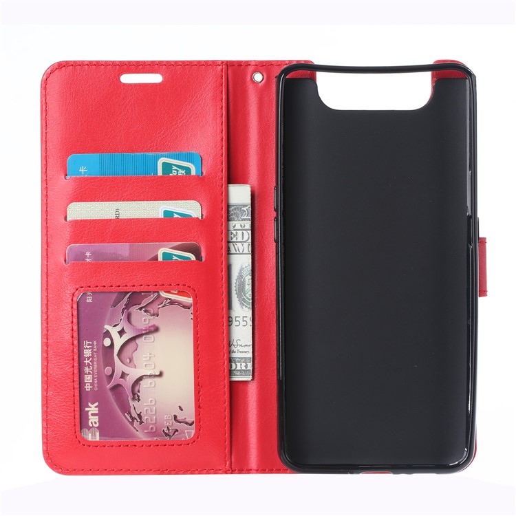 Wallet Stand Crazy Horse Texture Leather Phone Case for Samsung Galaxy A80/A90 - Red-4