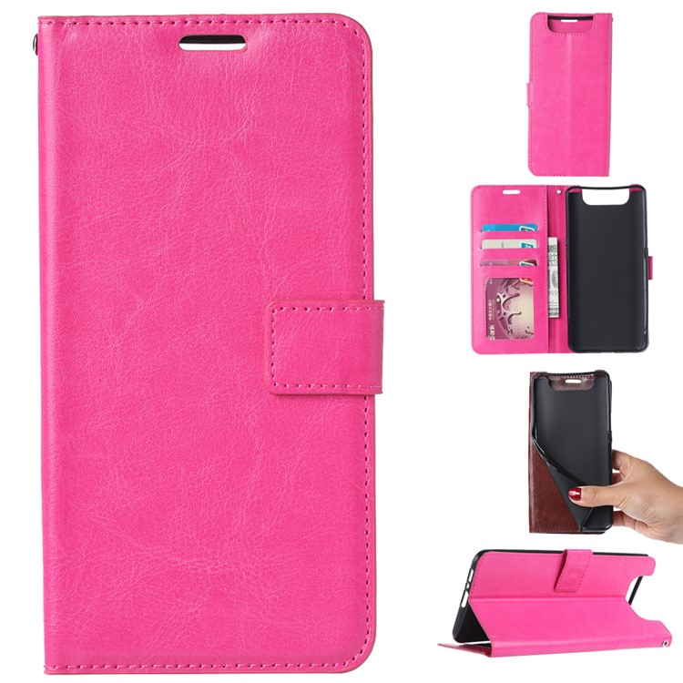 Wallet Stand Crazy Horse Texture Leather Phone Case for Samsung Galaxy A80/A90 - Rose-1