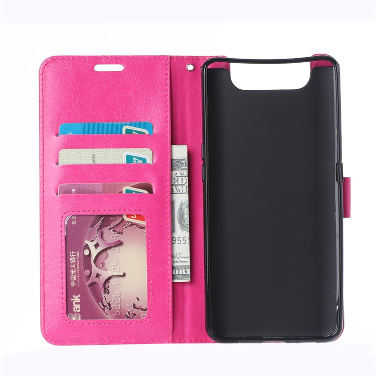 Wallet Stand Crazy Horse Texture Leather Phone Case for Samsung Galaxy A80/A90 - Rose-4