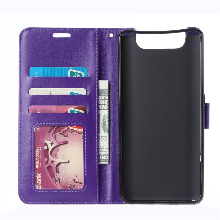 Wallet Stand Crazy Horse Texture Leather Phone Case for Samsung Galaxy A80/A90 - Purple-4