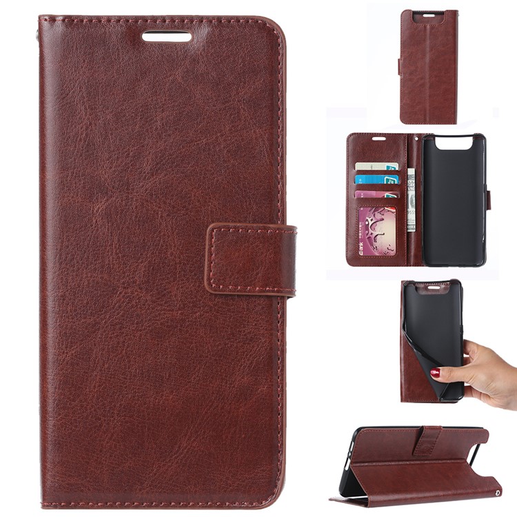 Wallet Stand Crazy Horse Texture Leather Phone Case for Samsung Galaxy A80/A90 - Brown-1