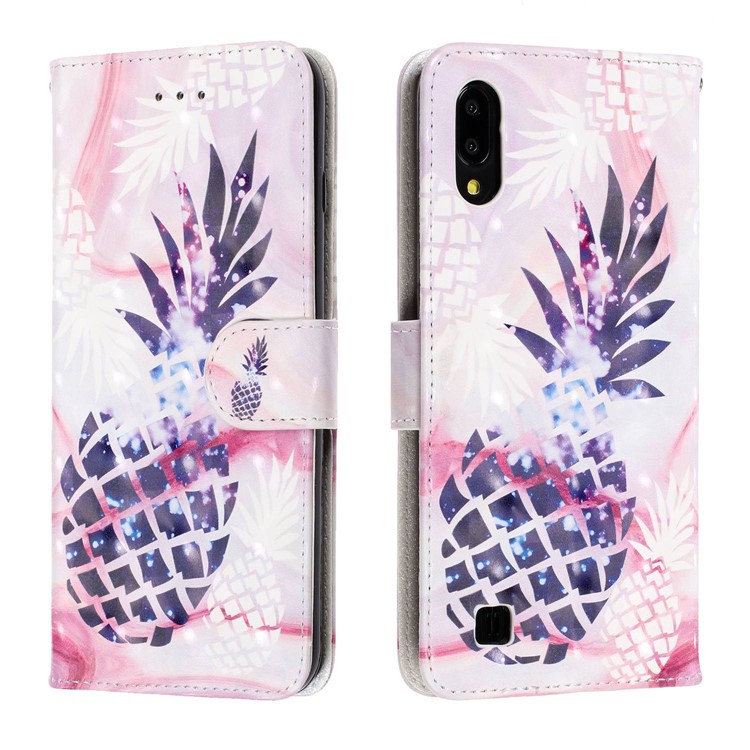 Light Spot Decor Pattern Printing Leather Wallet Stand Case for Samsung Galaxy M10 / A10 - Pineapple-2