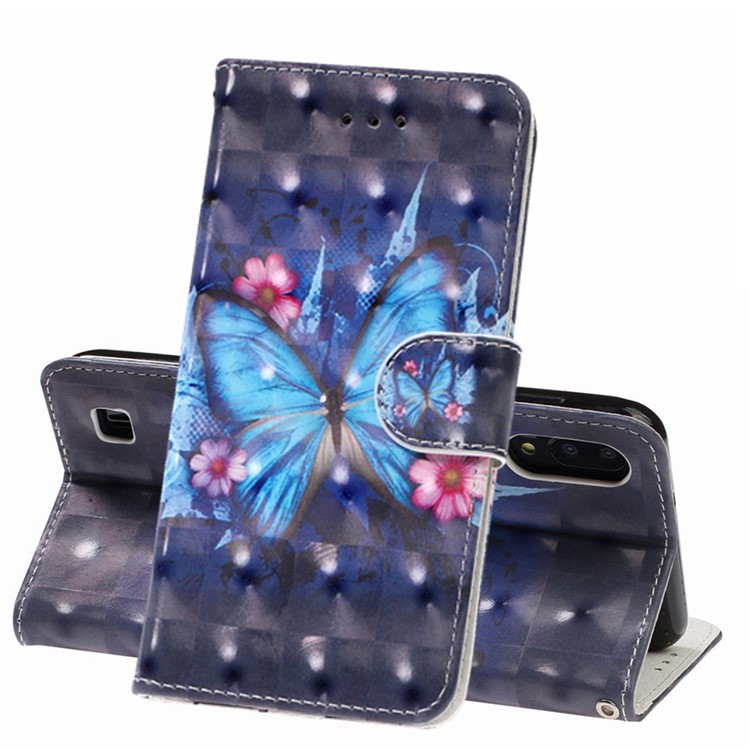 Light Spot Decor Pattern Printing Leather Wallet Stand Case for Samsung Galaxy M10 / A10 - Butterfly and Flower-1