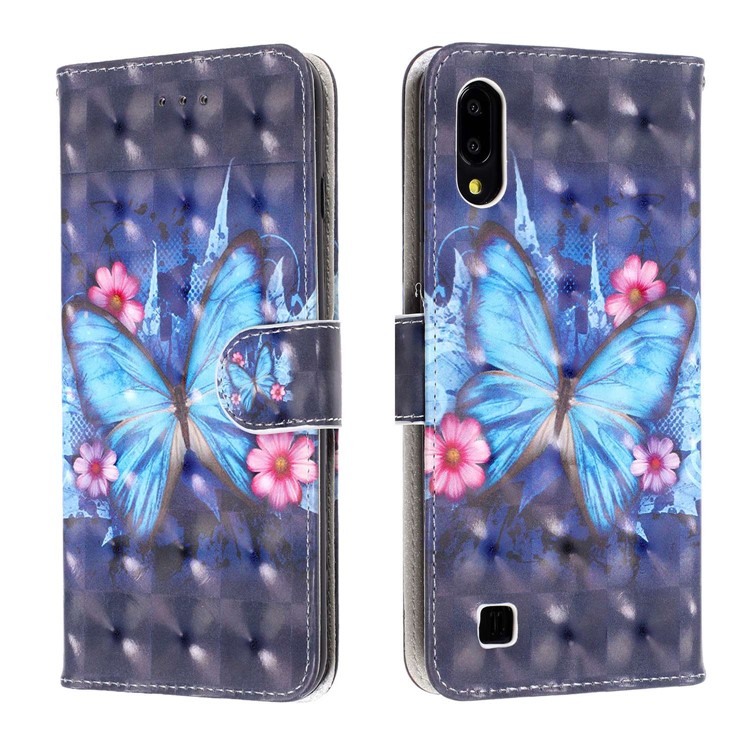 Light Spot Decor Pattern Printing Leather Wallet Stand Case for Samsung Galaxy M10 / A10 - Butterfly and Flower-2