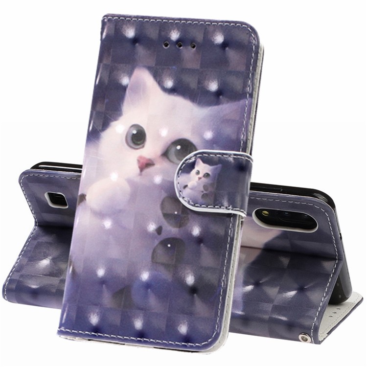 Lederner Mappenstandplatzfall Des Hellen Punktdekormusterdruckens Für Samsung-Galaxie M10 / A10 - Katze-1