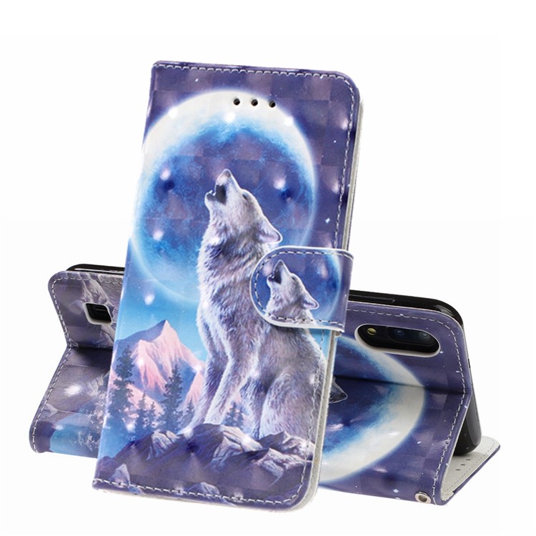 Light Spot Decor Pattern Printing Leather Wallet Stand Case for Samsung Galaxy M10 / A10 - Moon and Wolf-1
