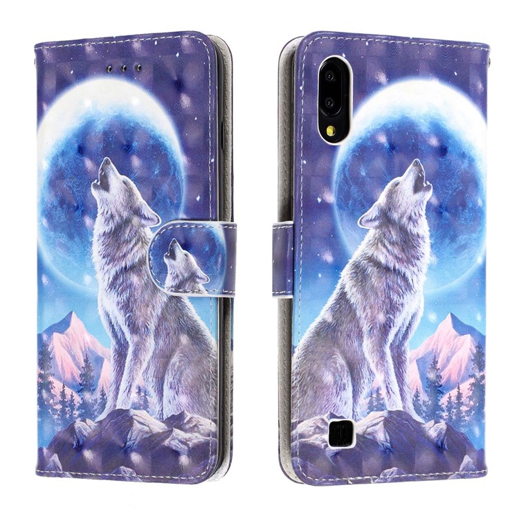 Light Spot Decor Pattern Printing Leather Wallet Stand Case for Samsung Galaxy M10 / A10 - Moon and Wolf-2