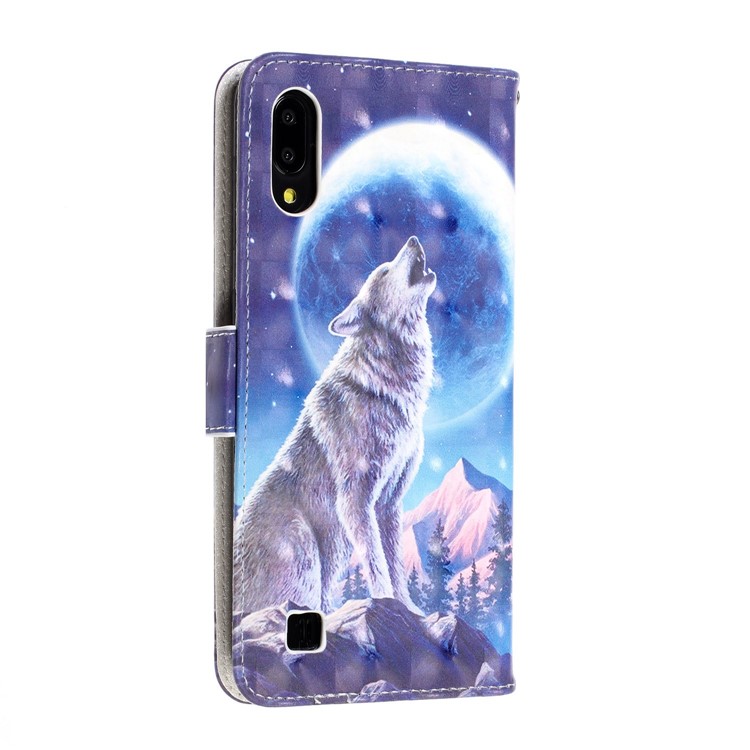 Light Spot Decor Pattern Printing Leather Wallet Stand Case for Samsung Galaxy M10 / A10 - Moon and Wolf-4