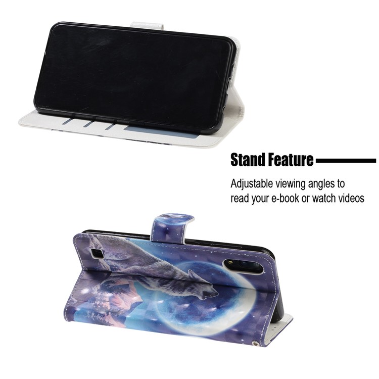 Light Spot Decor Pattern Printing Leather Wallet Stand Case for Samsung Galaxy M10 / A10 - Moon and Wolf-7