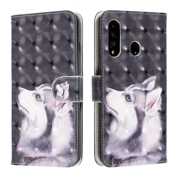 Pattern Printing Light Spot Decor Leather Wallet Phone Casing with Strap for Samsung Galaxy A40s / M30 - White Wolf-2