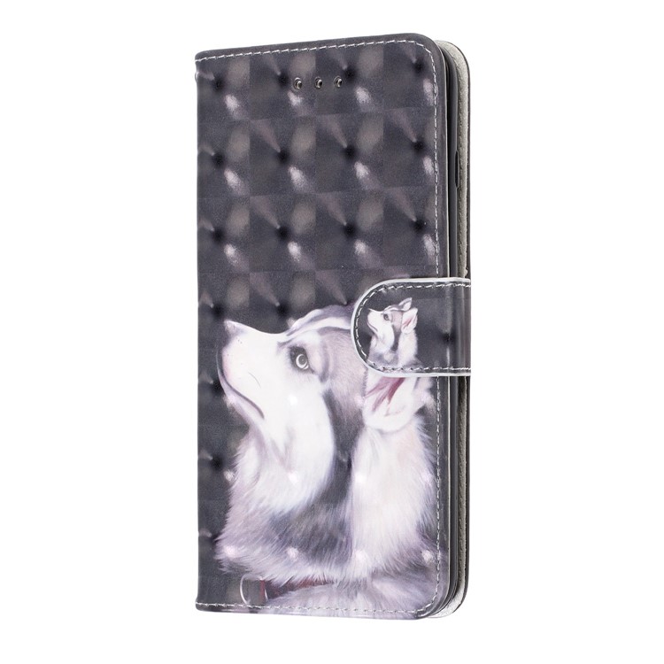 Pattern Printing Light Spot Decor Leather Wallet Phone Casing with Strap for Samsung Galaxy A40s / M30 - White Wolf-3