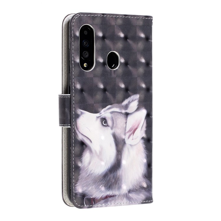 Pattern Printing Light Spot Decor Leather Wallet Phone Casing with Strap for Samsung Galaxy A40s / M30 - White Wolf-4