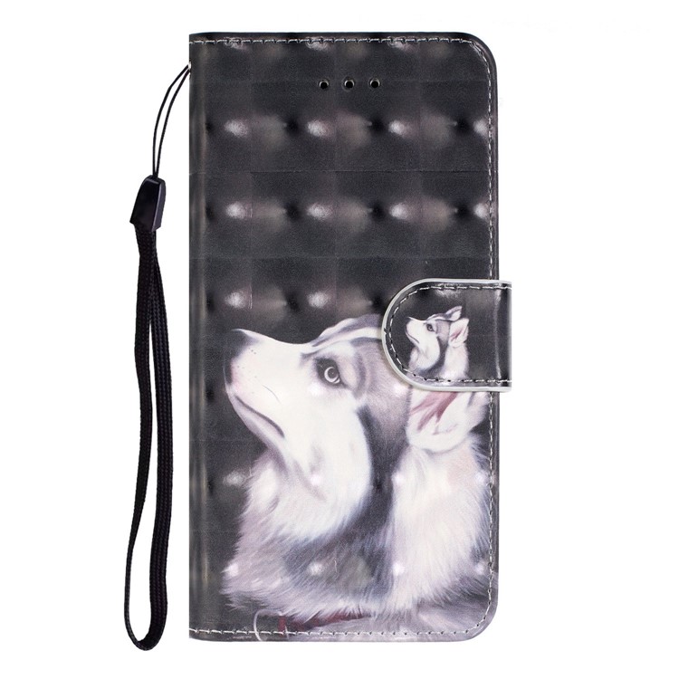 Pattern Printing Light Spot Decor Leather Wallet Phone Casing with Strap for Samsung Galaxy A40s / M30 - White Wolf-5
